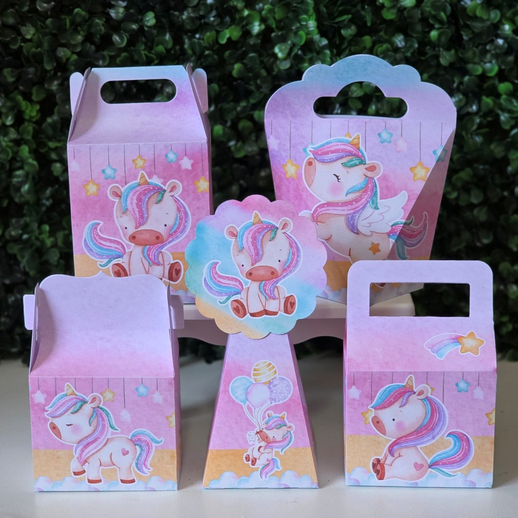 Kit Caixinhas UNICÓRNIO AQUARELADO para festa infantis lembrancinhas aniversario mimos decoração personalizados do tema