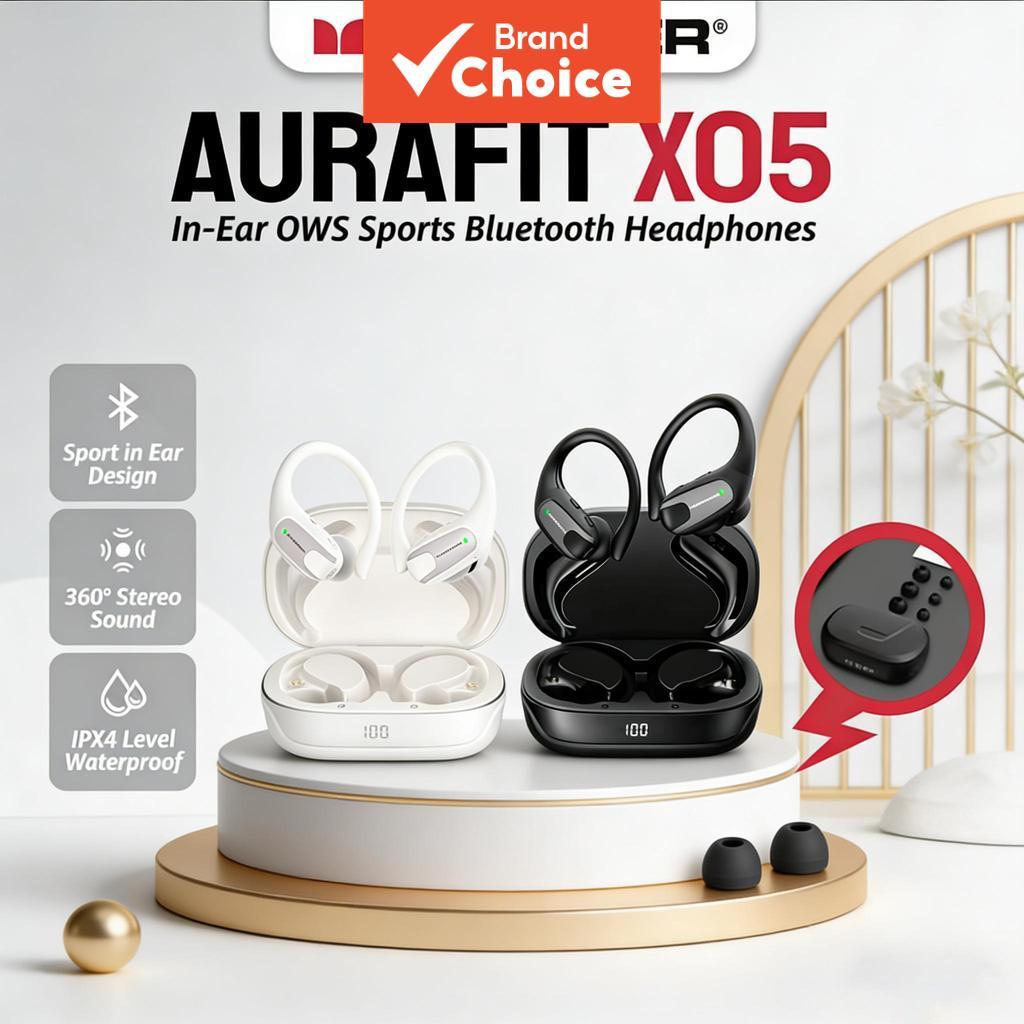  Fones de Ouvido Monster X05 Sem Fio Bluetooth com Gancho de Orelha, Microfone, Redução Inteligente de Ruído, Display