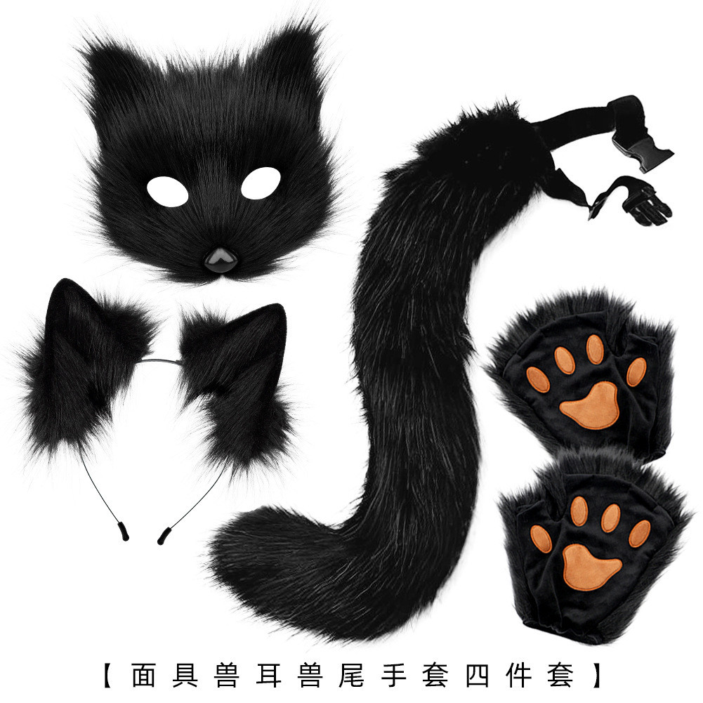 Halloween conjunto de máscara de raposa de pelúcia animal garra simulação raposa orelha bandana cauda animal cauda cos a