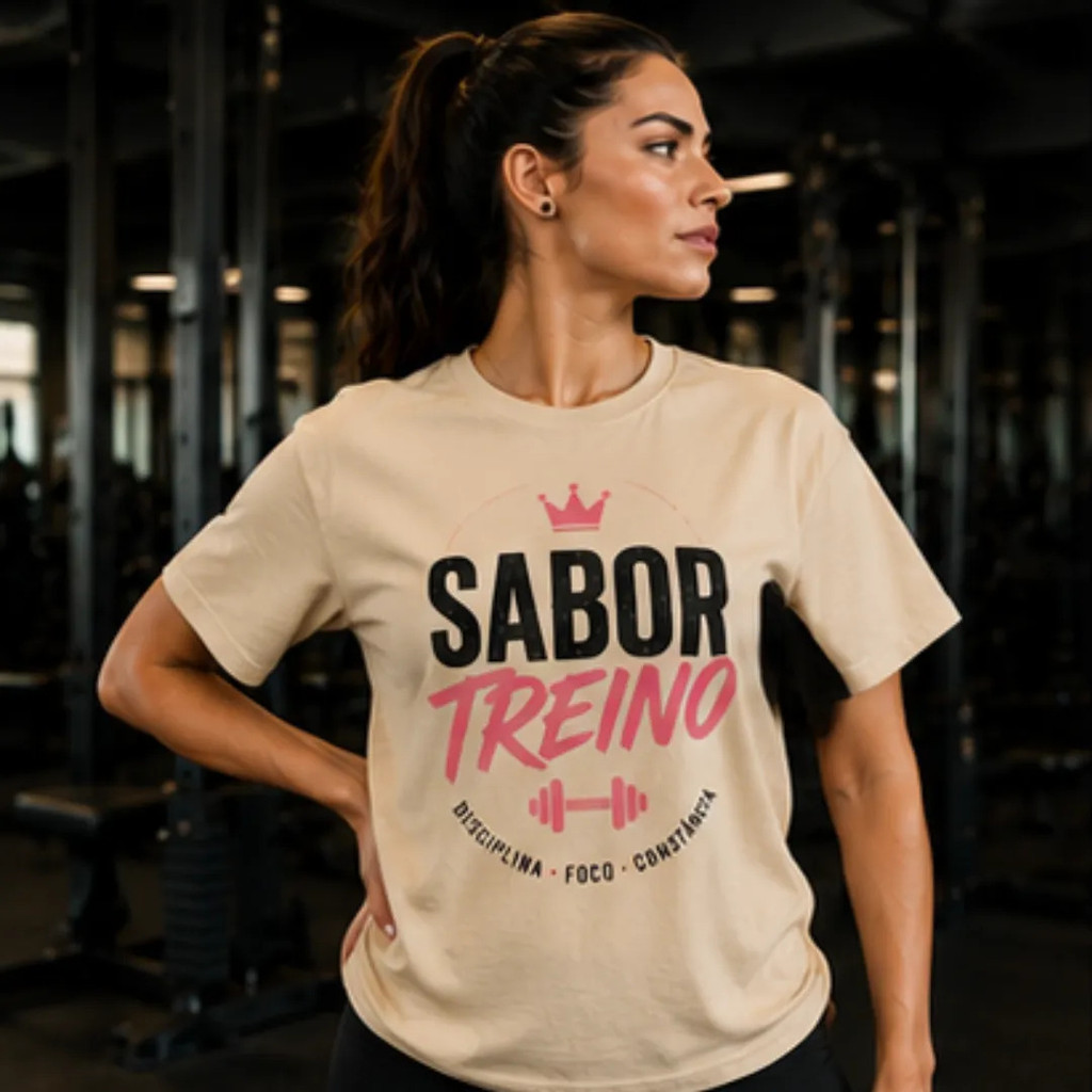 Camiseta Feminina Academia Sabor Treino Fitness 100% Algodão Premium Academia Gym Fitness
