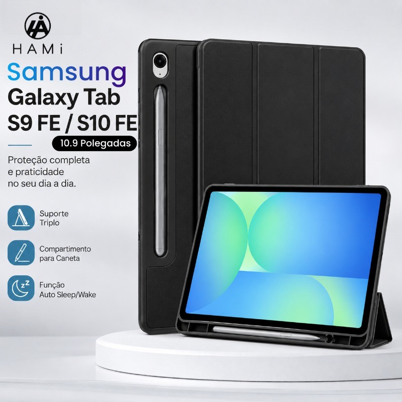 Capa Trifold Samsung Galaxy Tab S9FE / S10FE 10.9“ com Porta Caneta – Silicone Macio e Suporte
