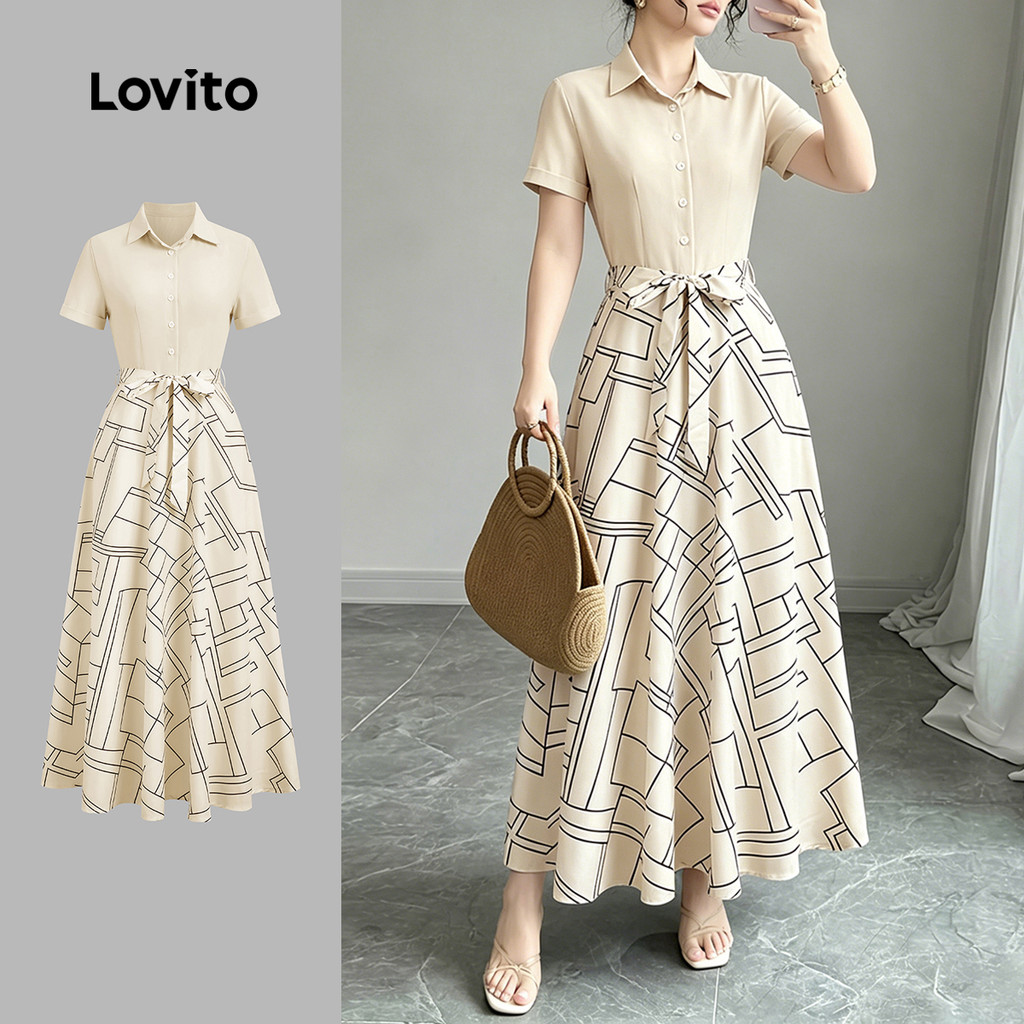 (New Arrival) Lovito Padrão de Vestido Casual para Lazer Vestido de Primavera/ve
