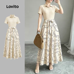 Lovito Padrão de Vestido Casual para Lazer Vestido de Primavera/verão para mulheres L195AD303
