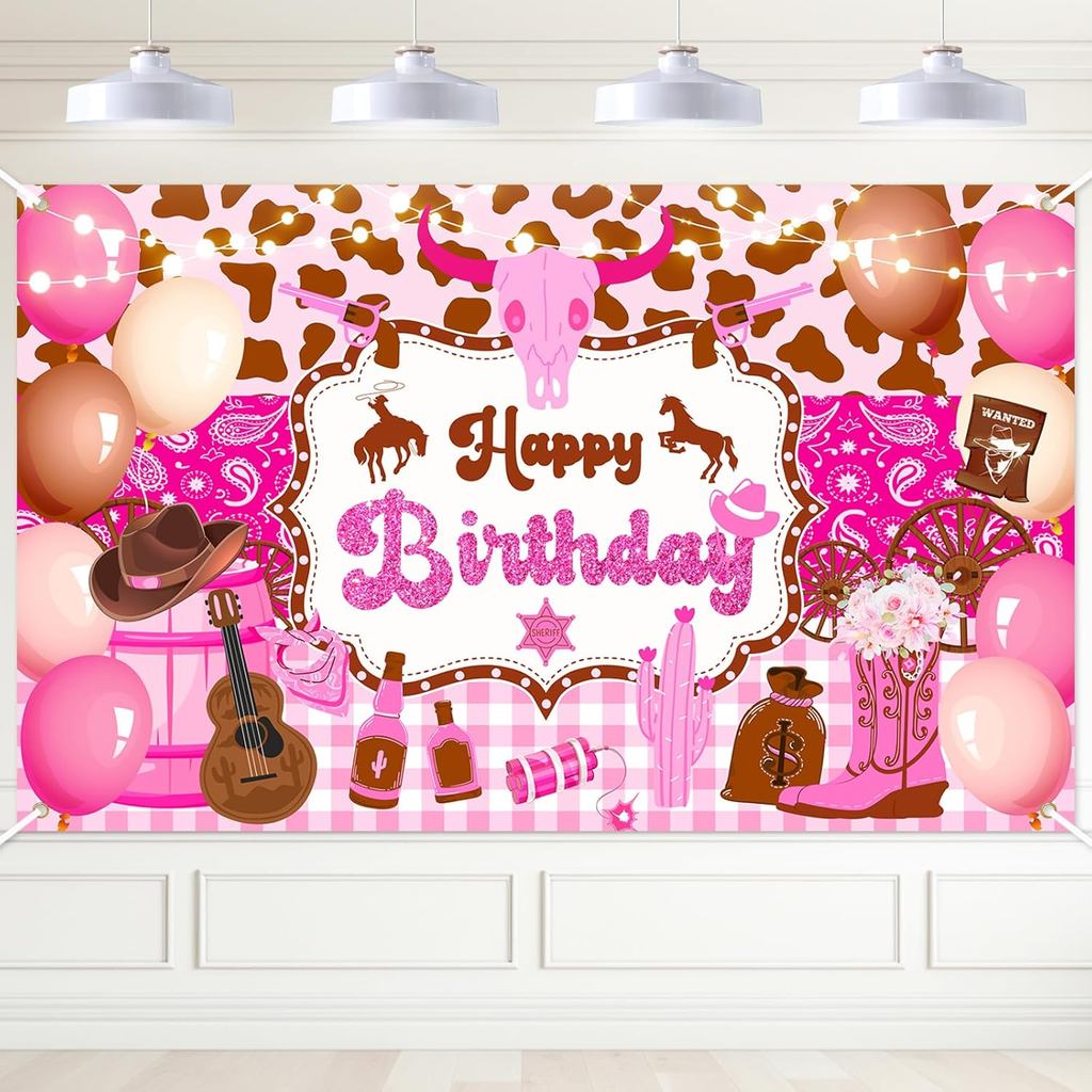 Banner de Aniversário Avezano Cowgirl Ocidental, Tema Faroeste, Decorações para Festa de Aniversário, Fundo para Fotogra