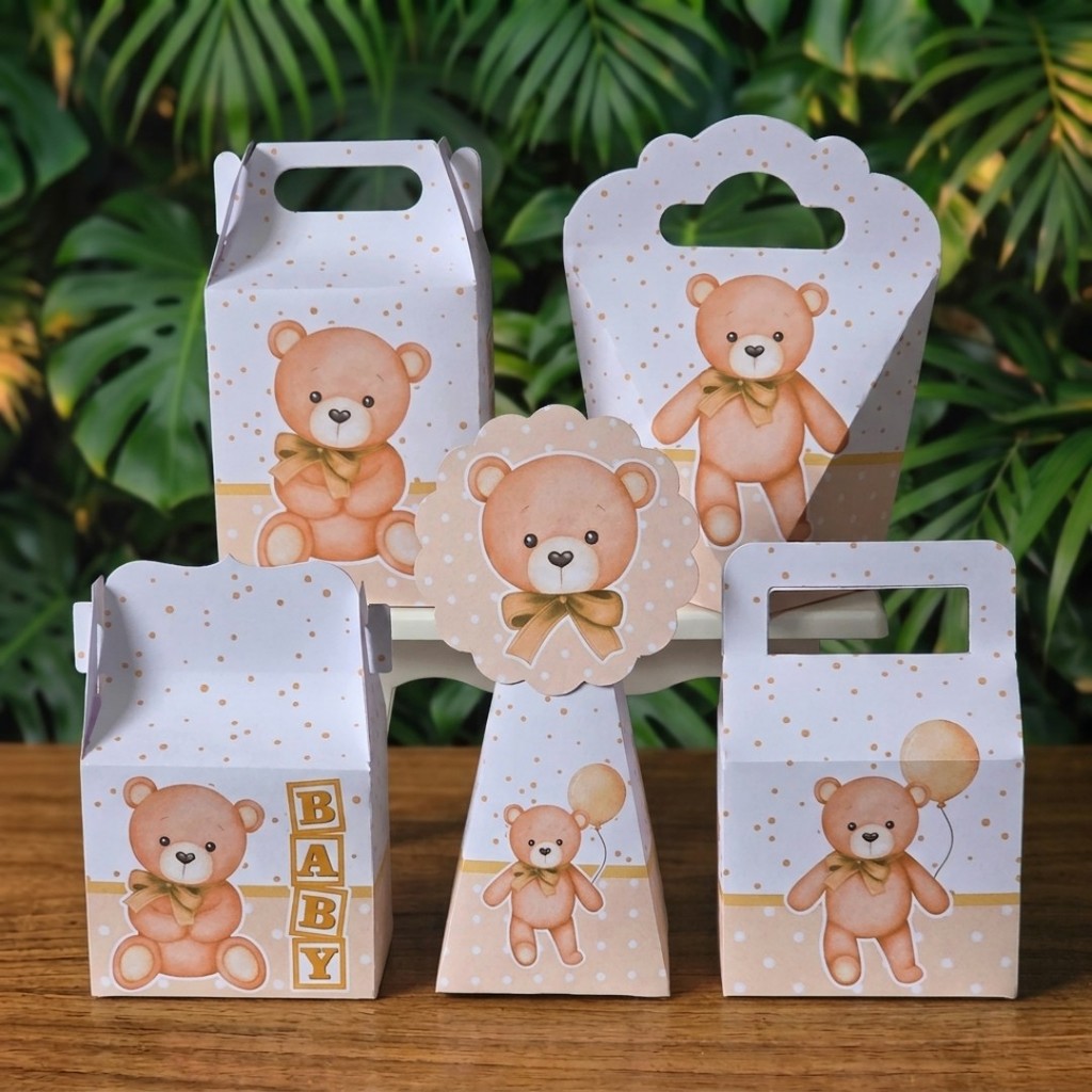 Kit Festa Caixinhas URSINHO NEUTRO chá de bebê fraldas revelação lembrancinhas personalizadas infantil decoração mimos