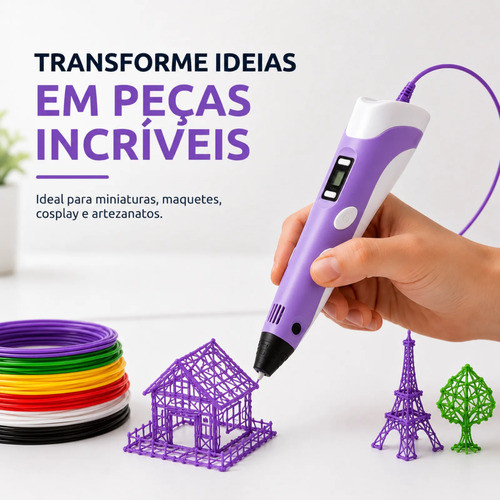 Caneta 3d Lcd Com Kit Filamentos Pla Coloridos Lilás 5v — imagem 2 de 2