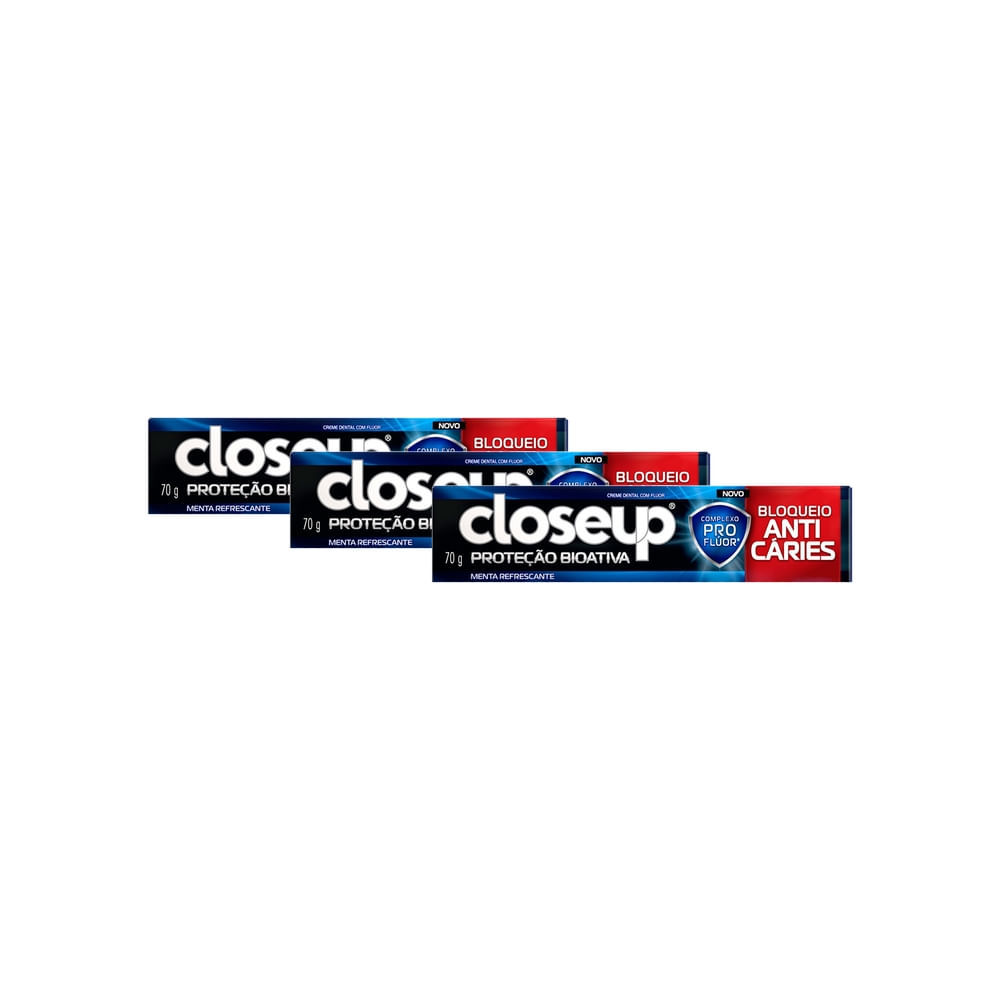 Kit 3 Creme Dental Close Up Proteção Bioativa Bloqueio Anticáries 70g