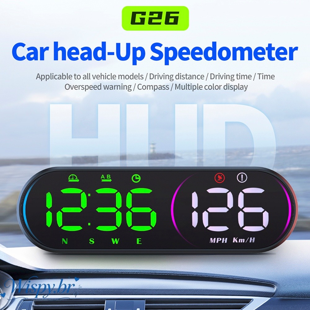 HUD Head Up Display GPS Velocímetro Para Carro KM MPH Bússola Universal Aviso De Brilho Automático LED