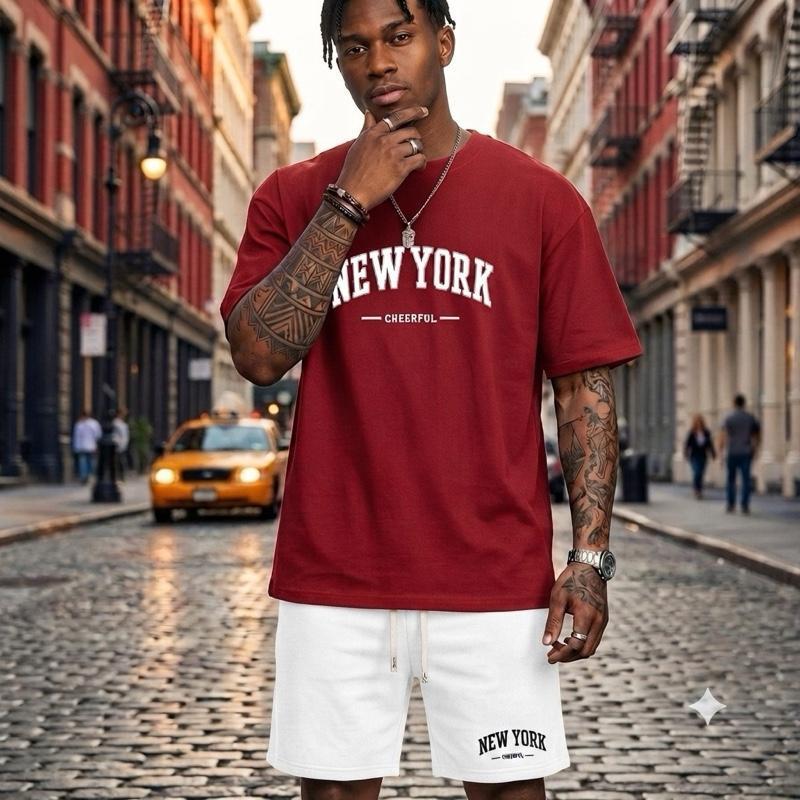 Kit Bermuda Moletom e Camiseta Algodão New York Conjunto Lançamento Confortável de Qualidade