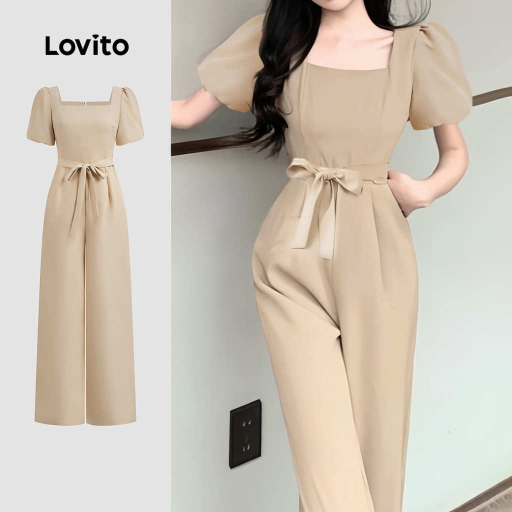 Lovito Elegante Macacão De Verão Social Com Bolso Com Zíper Liso Para Mulheres L123ED409