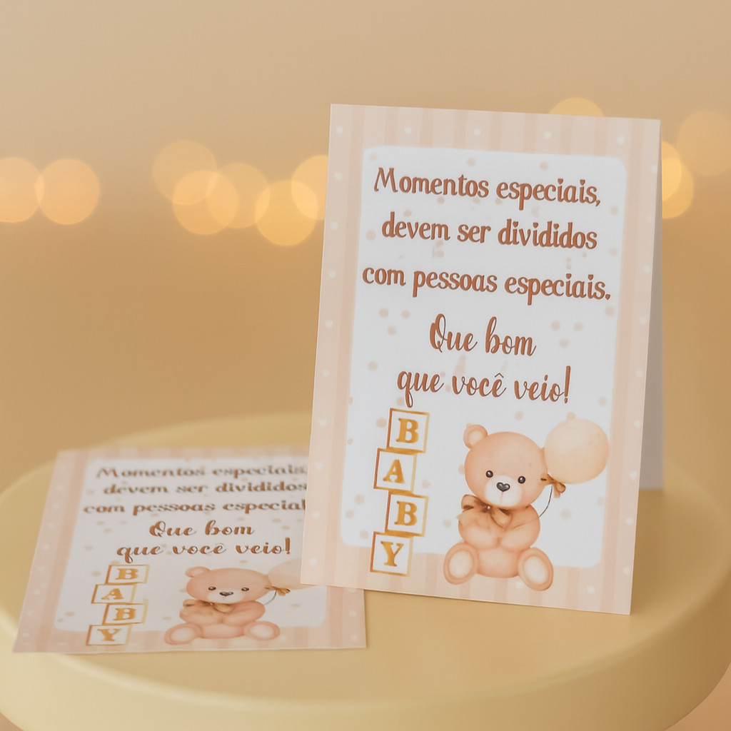 Plaquinhas de agradecimento enfeite/centro de mesa -URSINHO LUXO BEGE - CHÁ REVELAÇÃO/ BEBÊ