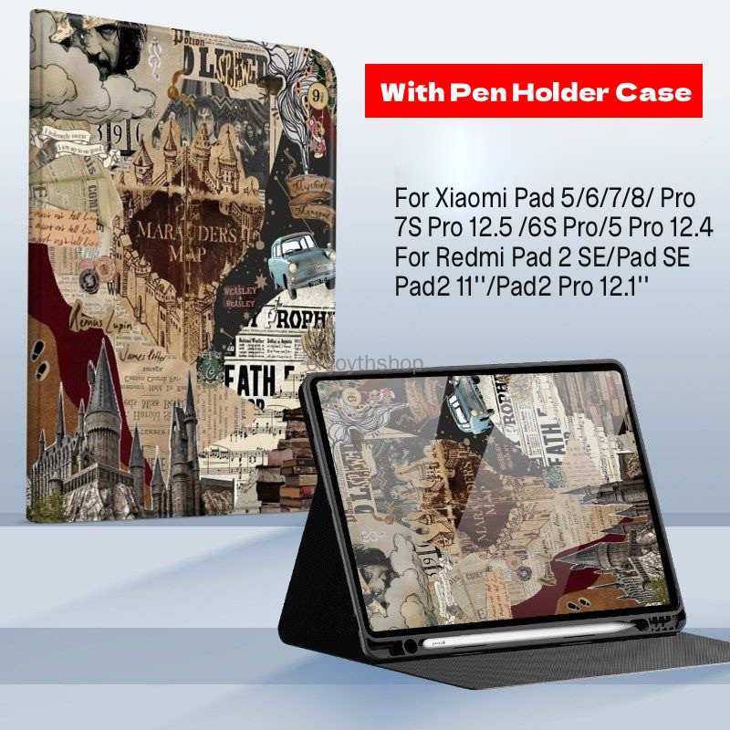 Harry Poter Invólucro Com slot Para Caneta Redmi Pad2 Pro 12.1 2 SE 9.7 Xiaomi Pad Mini 8.8 8 7 6 7S 6S 5s 12.4 Capa De