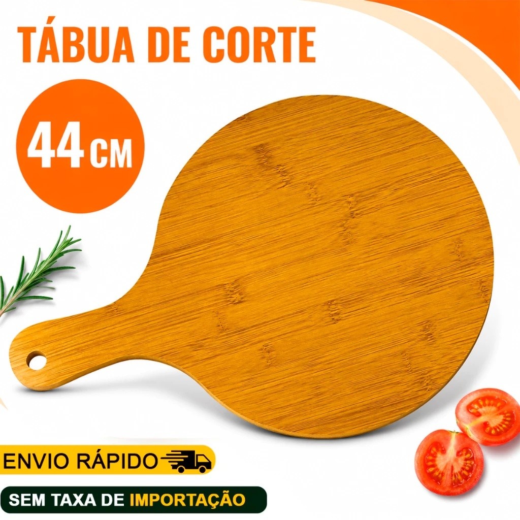 Tabua para Corte Redonda Grande 44x30 em Madeira Servir Multiuso Pizza Frios Churrasco