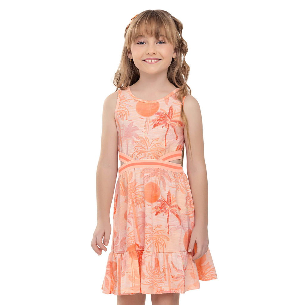 Vestido Infantil Menina Tropical Flamê Elian Laranja
