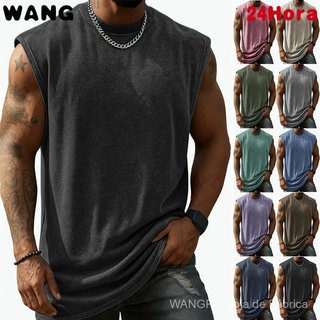 Colete masculino solto vintage de cor sólida estilo americano