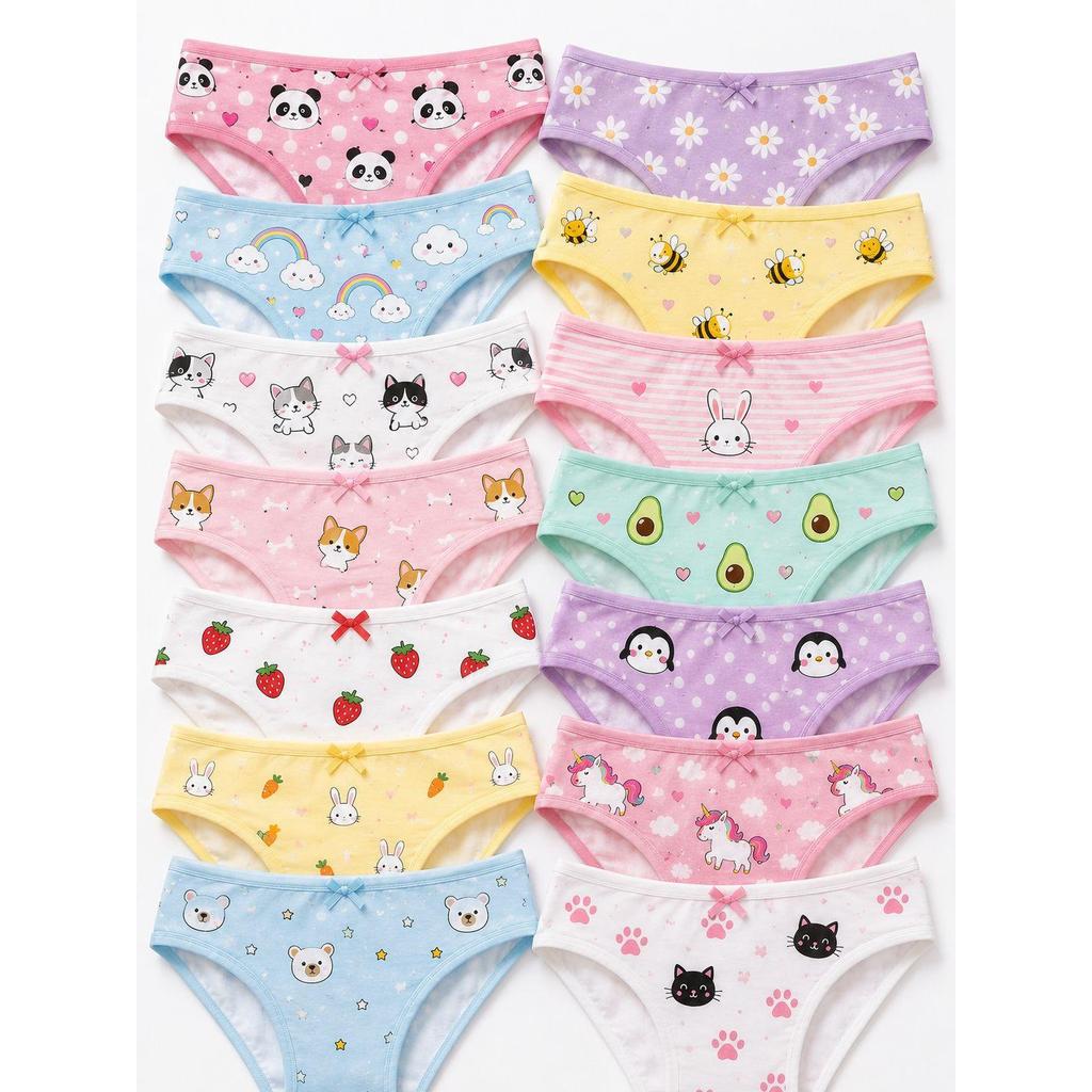 Kit 12 Calcinhas Infantis Menina Algodão Confortáveis Estampas Sortidas