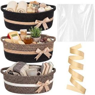 Colingmill Cesta de tecido com nó de laço de tamanho pequeno de 3 peças com alça Bolsa de presente e fita 30.48 cm x 20.