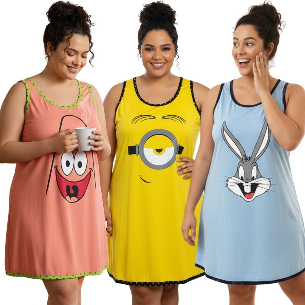Camisola Regata Plus Size Estampada / Roupa de Dormir Plus Size / Camisão Plus Size