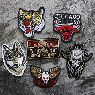 Moda emblema pano remendo Jeans roupas cabeça de lobo tigre crânio remendo Preppy pequeno bordado All-Match remendo deca