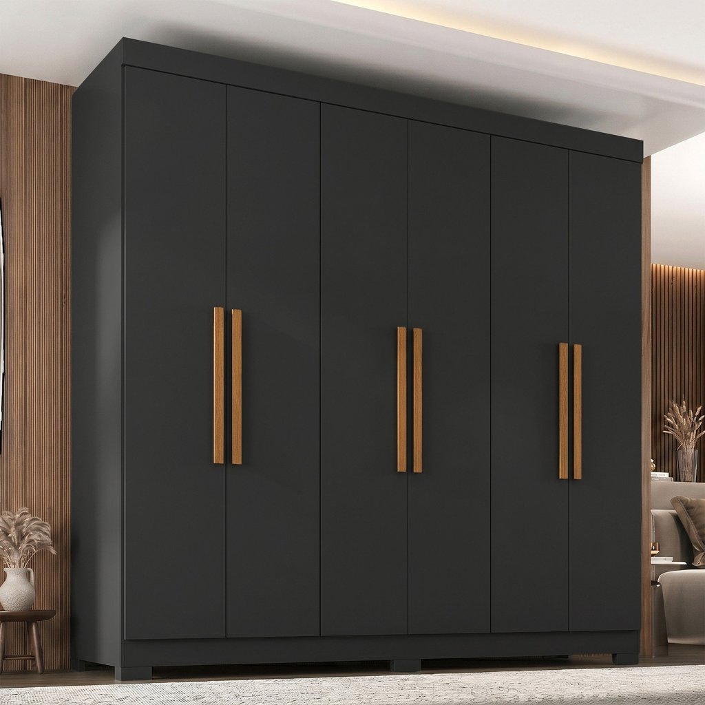 Guarda Roupa 6 Portas com Pés Paris Espresso Móveis Preto Preto