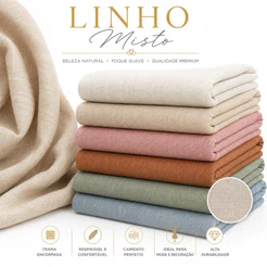 Tecido Linho Misto premium por metro. Perfeito para costura de roupas e decoração. Sofisticação e caimento impecável