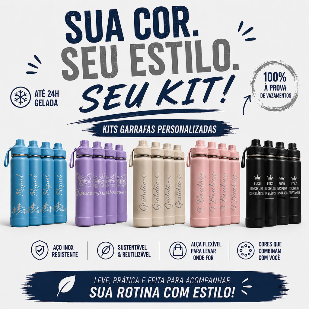 Kit 30, 37, 50 e 70 Garrafas Térmica 600ml Personalizada Com Base De Silicone Para Academ…