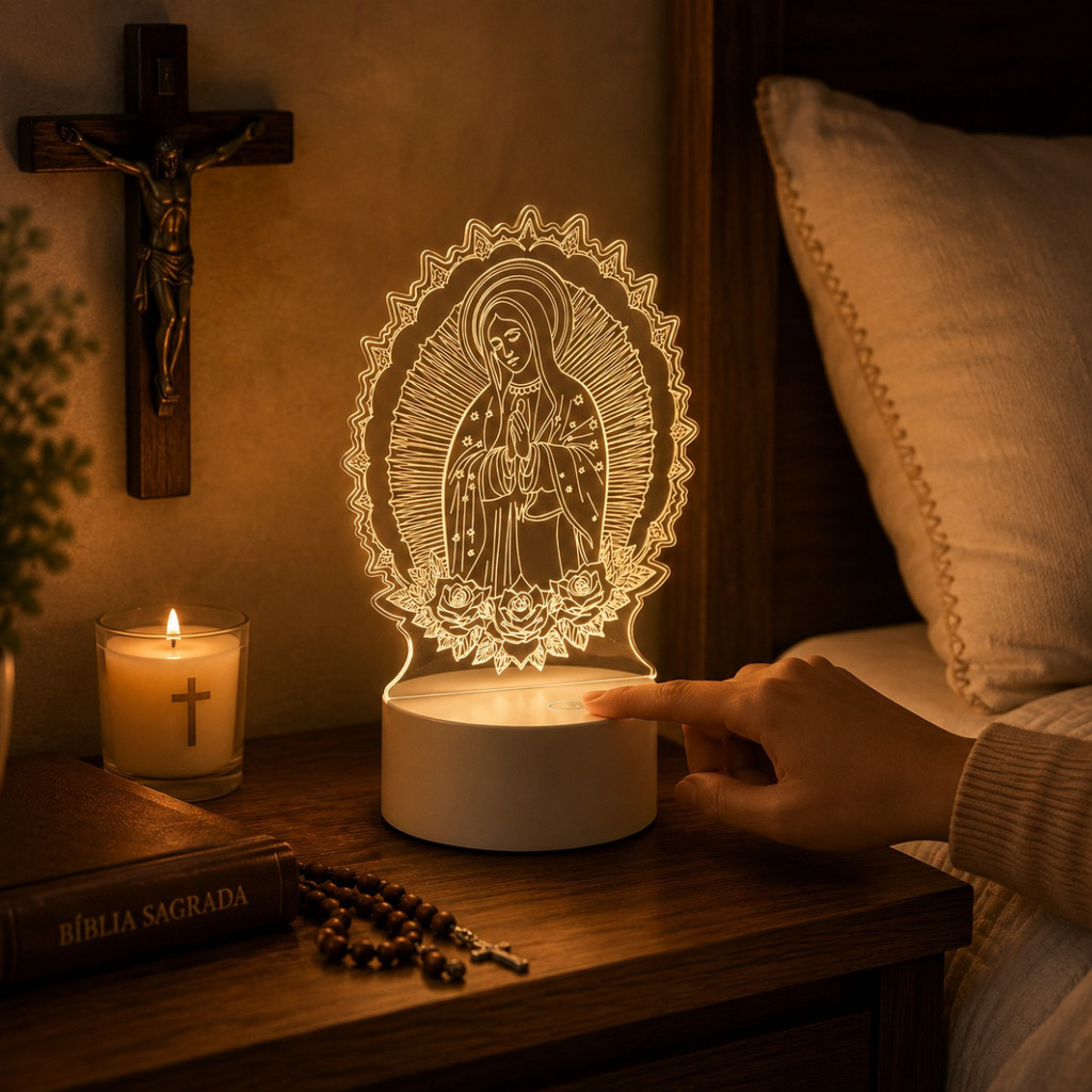 Nossa Senhora Aparecida Luminária LED 3D Abajur Decorativo Luz Quente USB