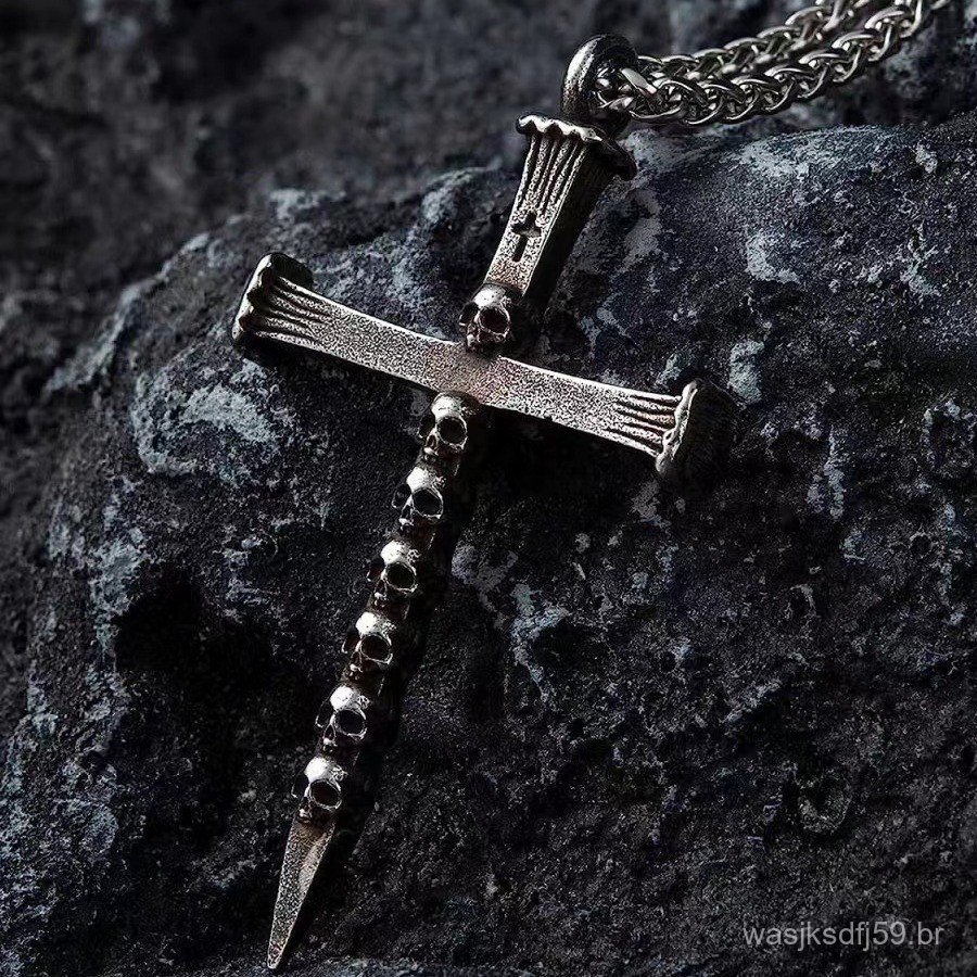 Criativo Gótico Moda Gótica Crânio Cabeças Cruz Pingente Colar Para Homens Colares Estilo Punk Jóias