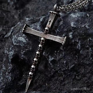 Criativo Gótico Moda Gótica Crânio Cabeças Cruz Pingente Colar Para Homens Colares Estilo Punk Jóias