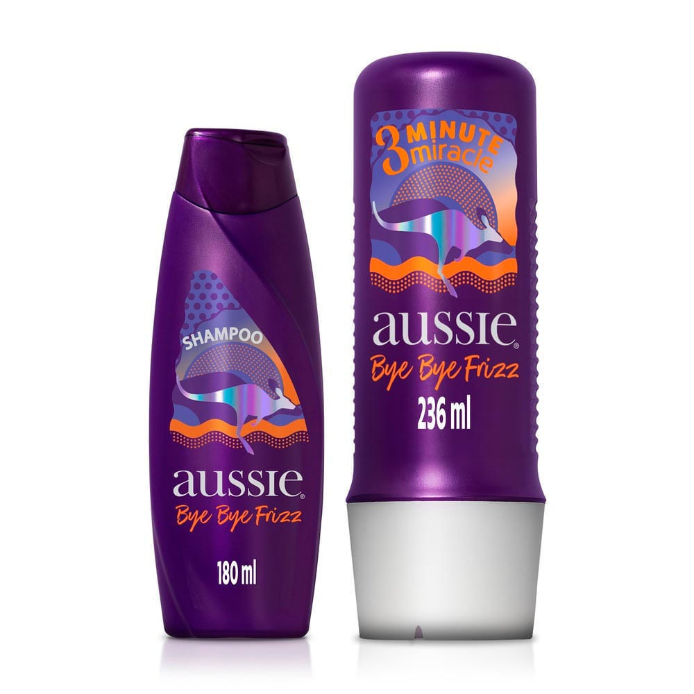Kit Shampoo Aussie Bye Bye Frizz Maciez e Brilho 180ml e 3 Minutos Milagrosos 236ml