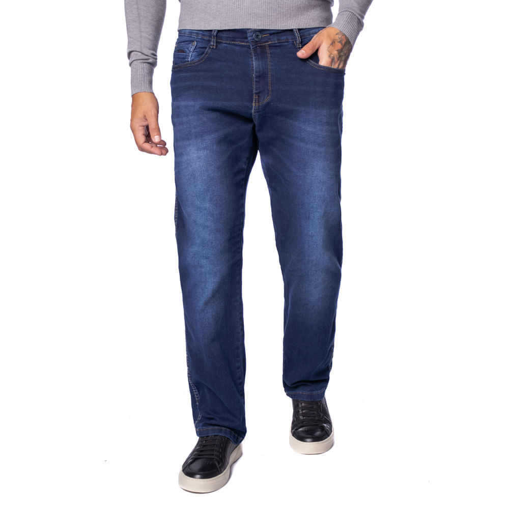 Calça Jeans Masculina Gangster Reta Estonado Azul