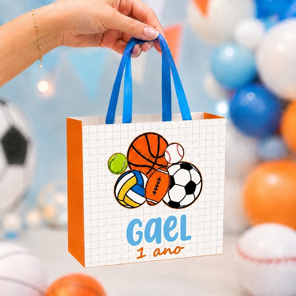 Sacolinha grande personalizada BOLAS ESPOTIVAS ESPORTES FUTEBOL - lembrancinhas de festa infantil sacola para doces