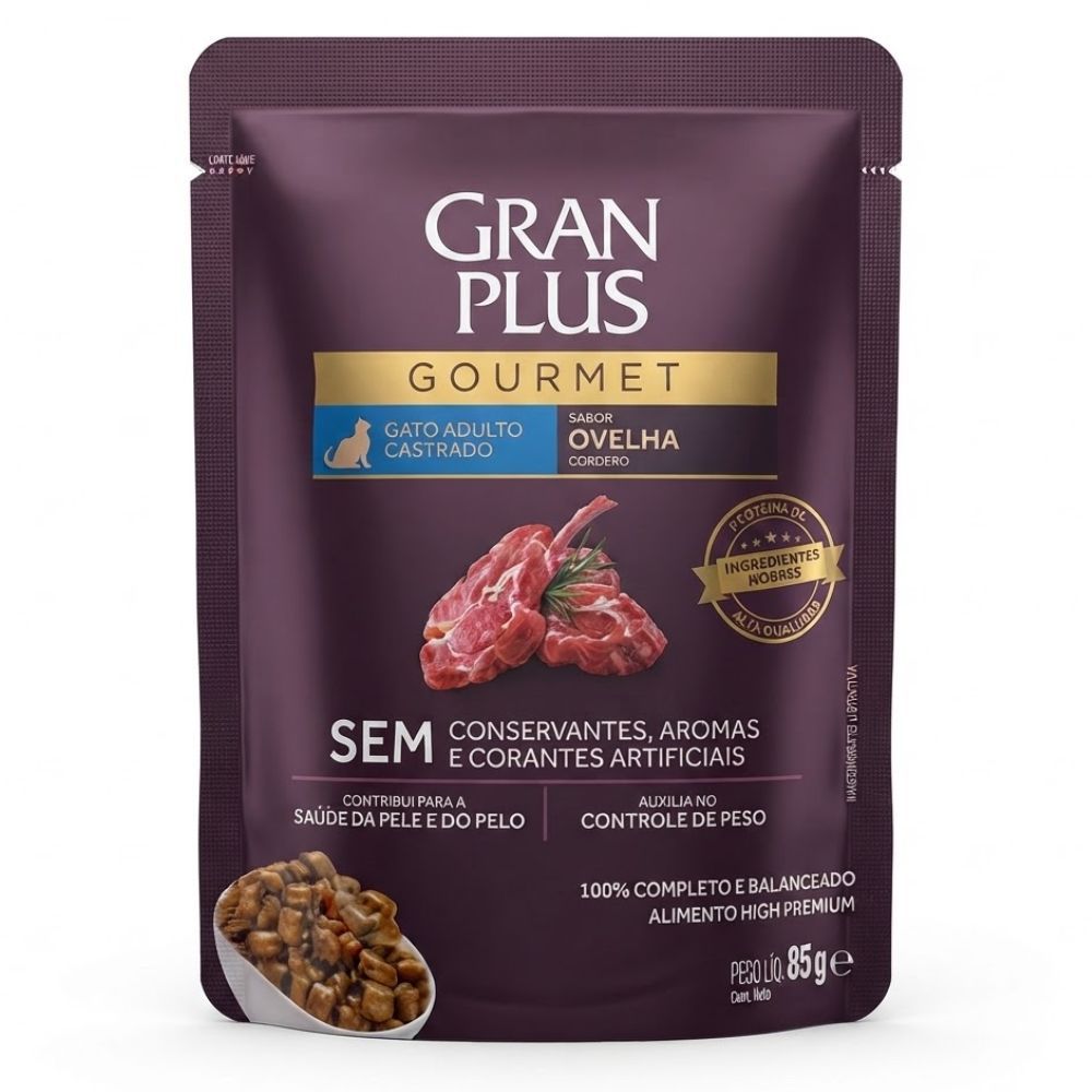 Sachê GranPlus Gourmet Gatos Adulto Castrado Sabor Ovelha 85g