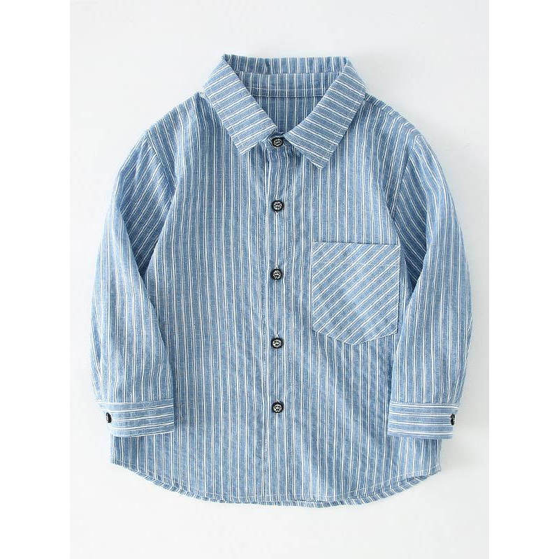 Meninos puro algodão listrado camisa de manga comprida crianças primavera novo estilo menino camisa bebê médio grande cr