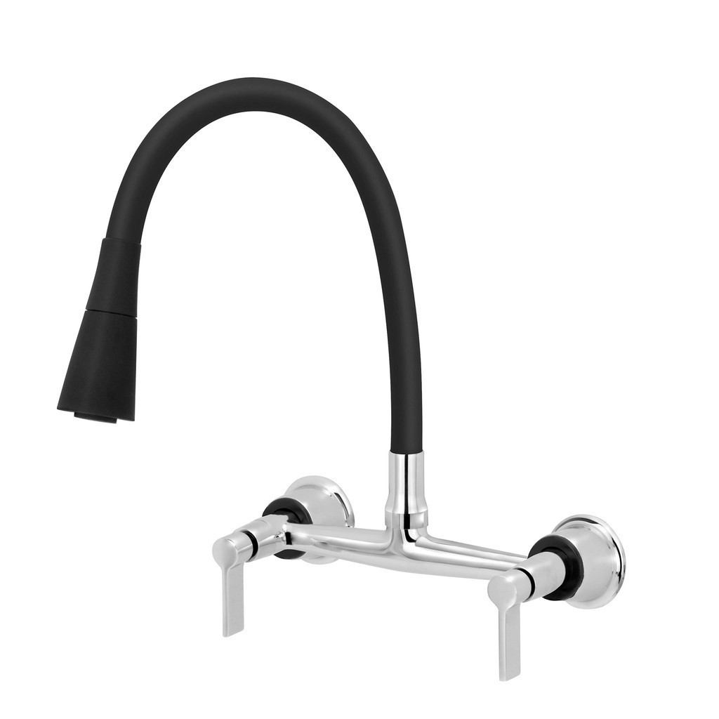 Misturador Gourmet Parede Preto Flexivel Cone Cozinha Metal Cromado 1/4 Volta Ceramica