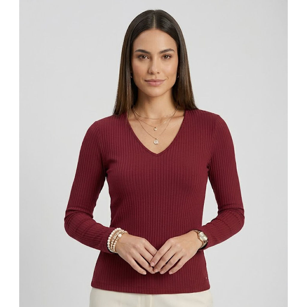 Blusa Manga Longa Em Ribana Canelada Rovitex Vermelho