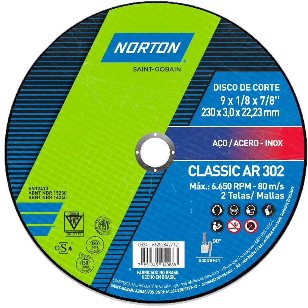 Disco de corte para metal 9x 1/8x 7/8pol - Classic - Norton
