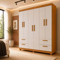 Guarda-Roupa Casal 6 Portas 4 Gavetas 100% MDF Flórida Yescasa Branco/Cinamomo/Off White Cinamomo/Off White