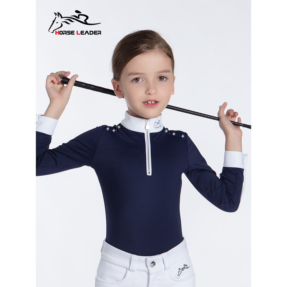 Primavera outono quatro estações crianças equestres topos de manga comprida camisetas teste de grau de competição menina