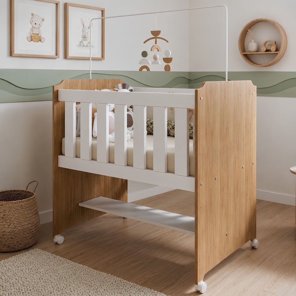 Mini Berço 100% MDF com Colchão Yescasa Branco/Ypê
