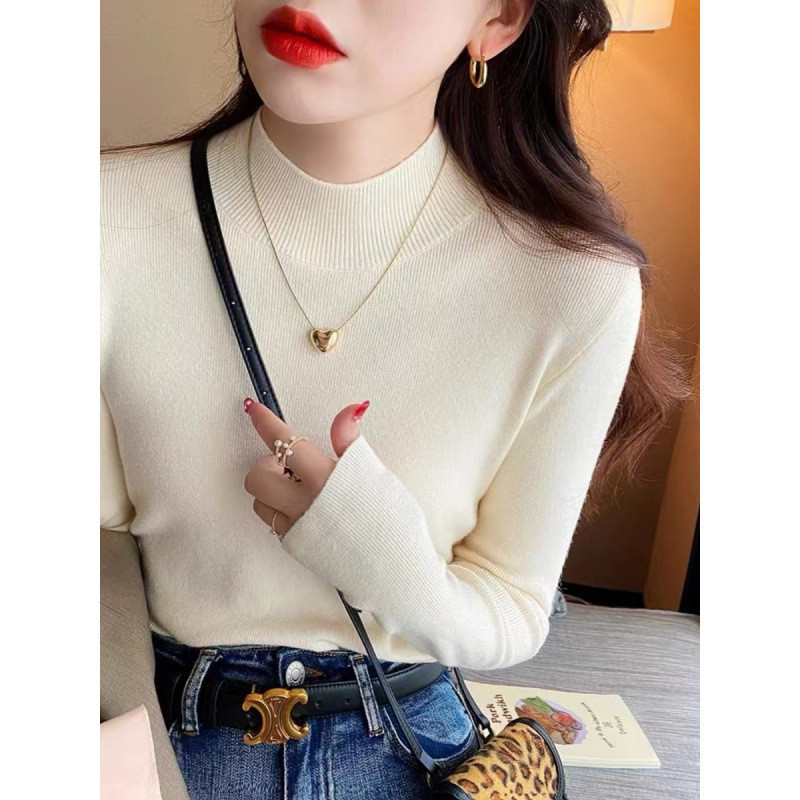 Meia gola alta camisa de fundo feminina primavera outono manga comprida topo fino-ajuste estilo ocidental camisola de ma
