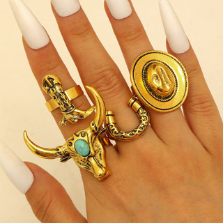 Conjunto de anéis de cowboy ocidental, conjunto de anéis de estilo boêmio e étnico, conjunto de anéis com motivos de cab