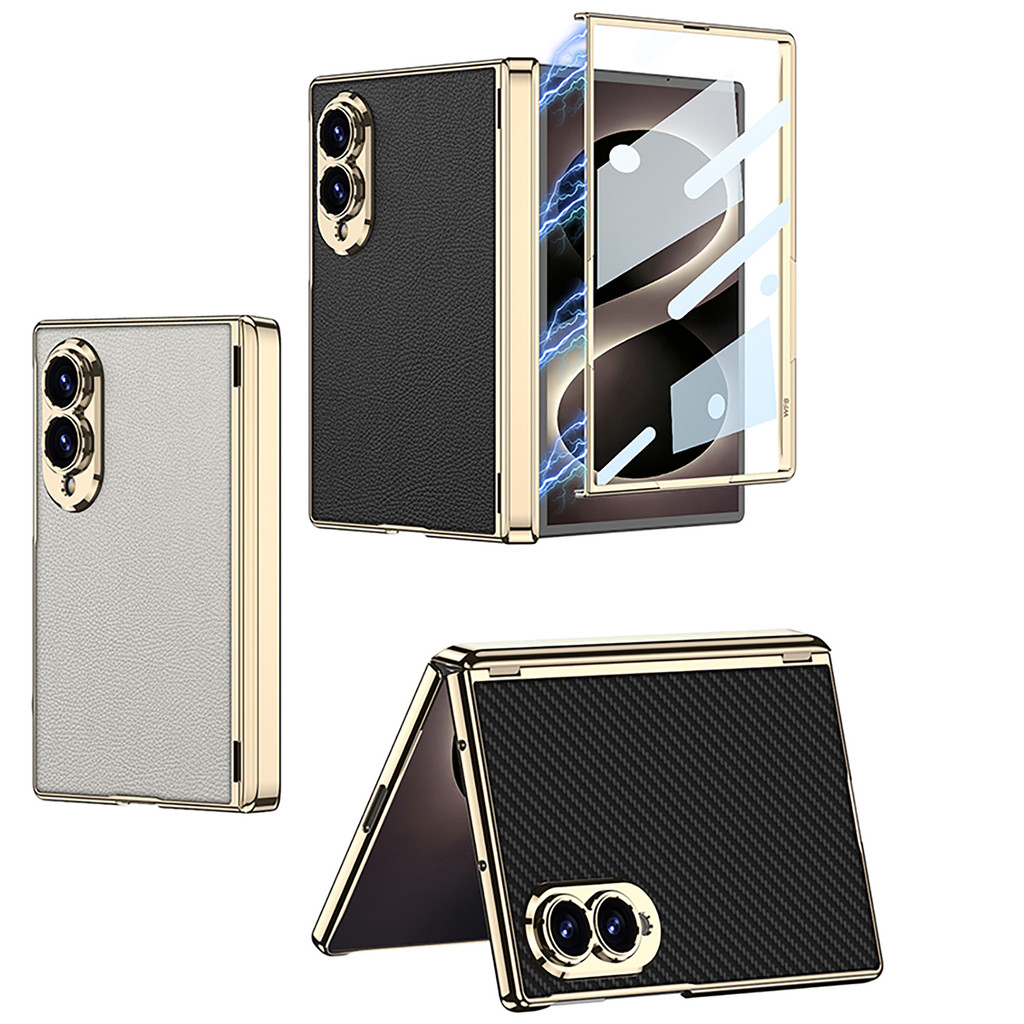 Moda Banhado Lado Couro Pele Embalagem Para Samsung Galaxy Z Fold 8 Caso Largo P
