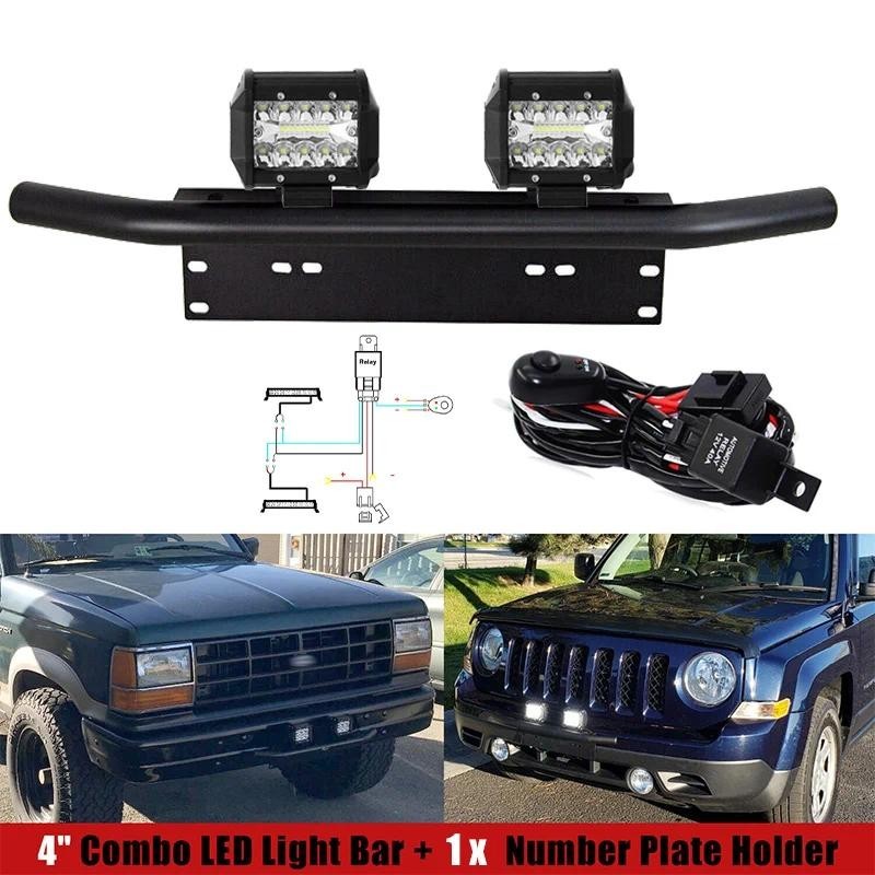 Suporte Universal Para Montagem De-Choque De Barra De Touro Placa De Carro Com Luz De Trabalho LED De 4'Lâmpada De Nebli