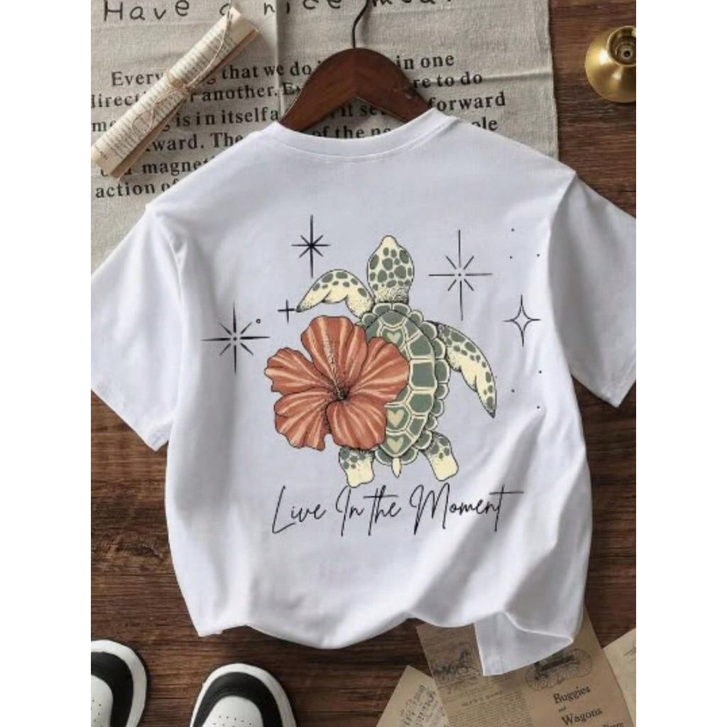 Camiseta Feminina Estilosa Moderna Casual 100% Algodão Tecido Confortável Suave Streetwear Modelo: Live in the Moment