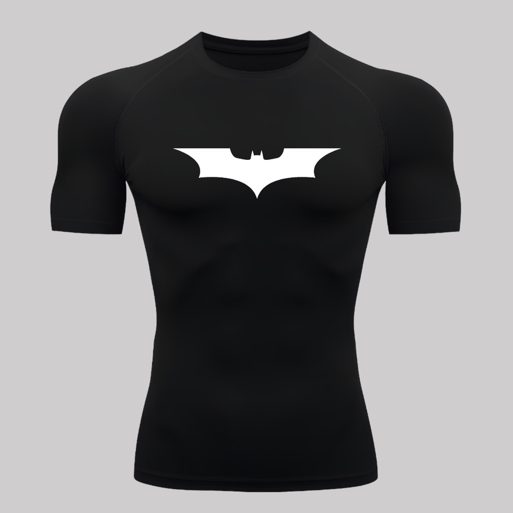 Camisa Compressão Proteção Uv 50+ Estampada Tecido Gelado Segunda Pele Manga Curta Símbolo Batman Academia Rash Guard