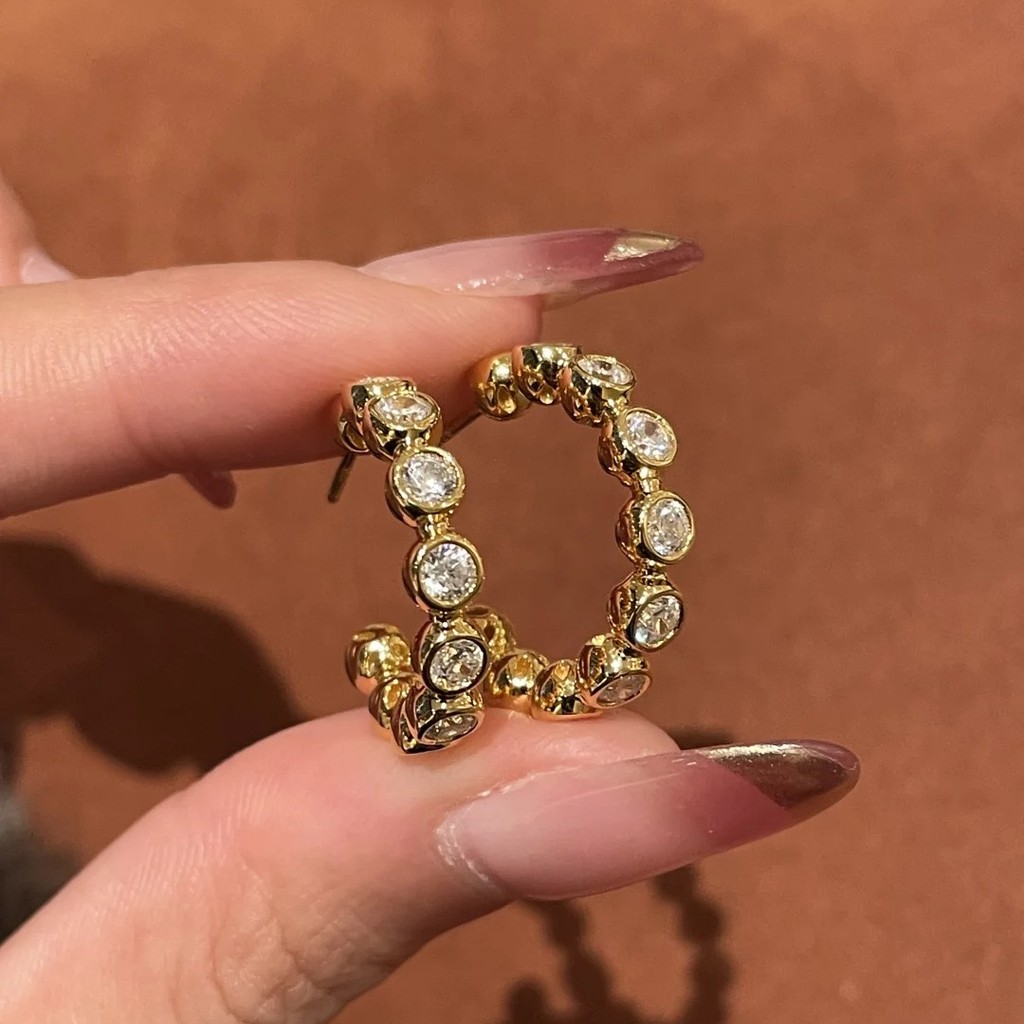 Francês Retro bolha brincos de diamante bolha 10 pontos linha brincos de diamante feminino zircão brincos anel brincos d