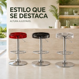 Banqueta de Bar Giratória Acrílico Altura Ajustável, Estrutura Cromada Moderna para Cozinha e Balcão
