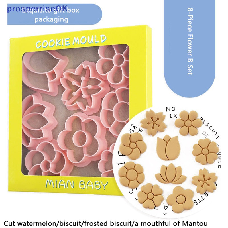Conjunto de 8 peças de moldes para biscoitos em formato de flor, carimbos para biscoitos com glacê, moldes para sobremes