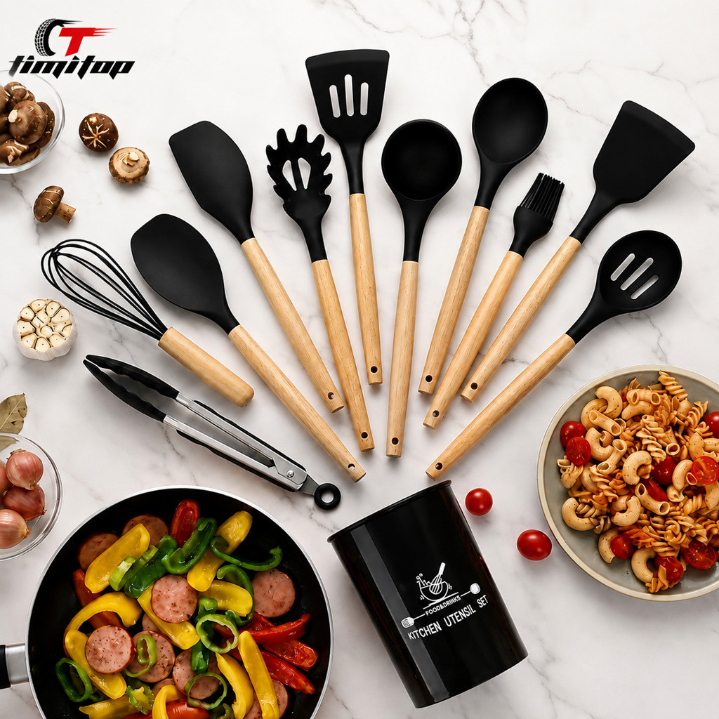Kit Utensílios de Cozinha Silicone 12 Peças Completo Antiaderente Resistente